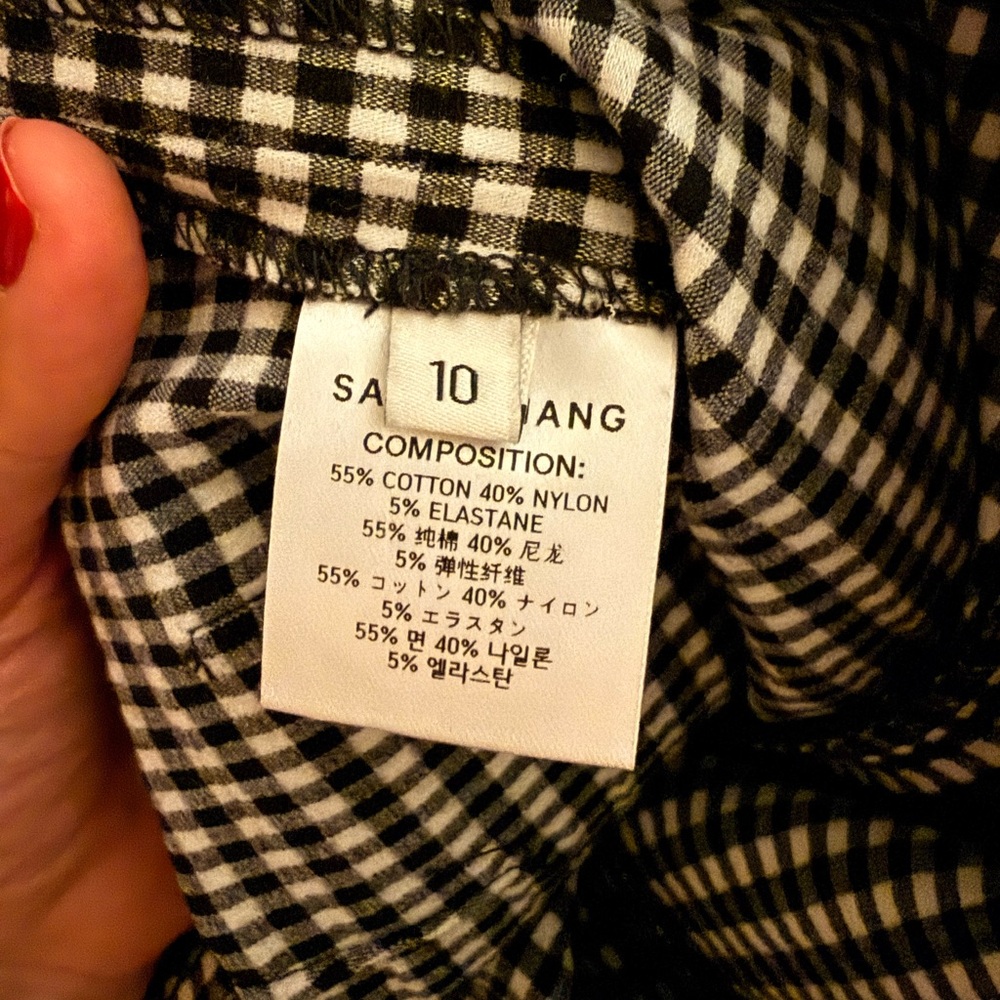 Sandy Liang Front Zip Flare Pants, Black and White Check, Size 10 - Picture 10 of 13